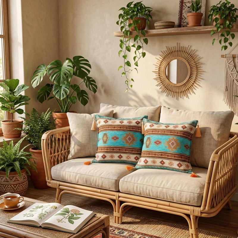 COJIN TURCO 44X44 KILIM TURQUESA Y BLANCO - 3