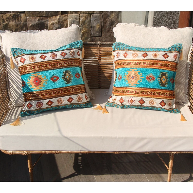 COJIN TURCO 44X44 KILIM TURQUESA Y BLANCO - 4