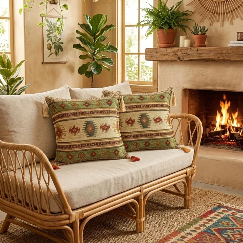 COJIN TURCO 44X44 KILIM BEIGE Y VERDE - 2