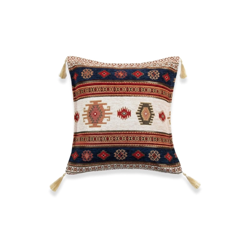 COJÍN TURKUAZ TURCO KILIM 42 X 42 CM BLANCO AZUL - 1