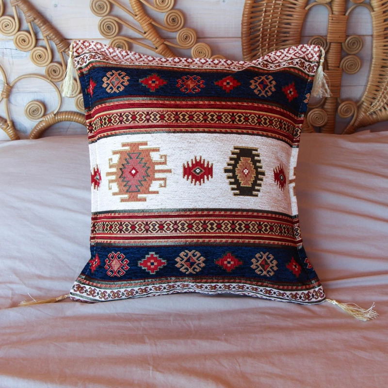 COJÍN TURKUAZ TURCO KILIM 42 X 42 CM BLANCO AZUL - 3