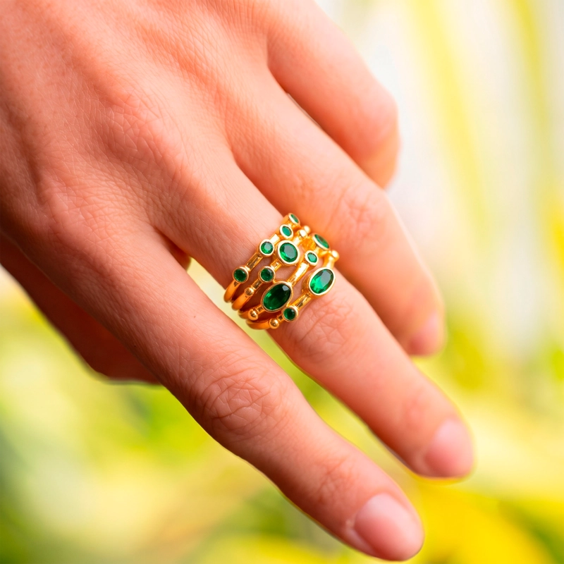 ANILLO AJUSTABLE CAPADOCIA N°5 VERDE - BAÑO DE ORO 22 K - 1