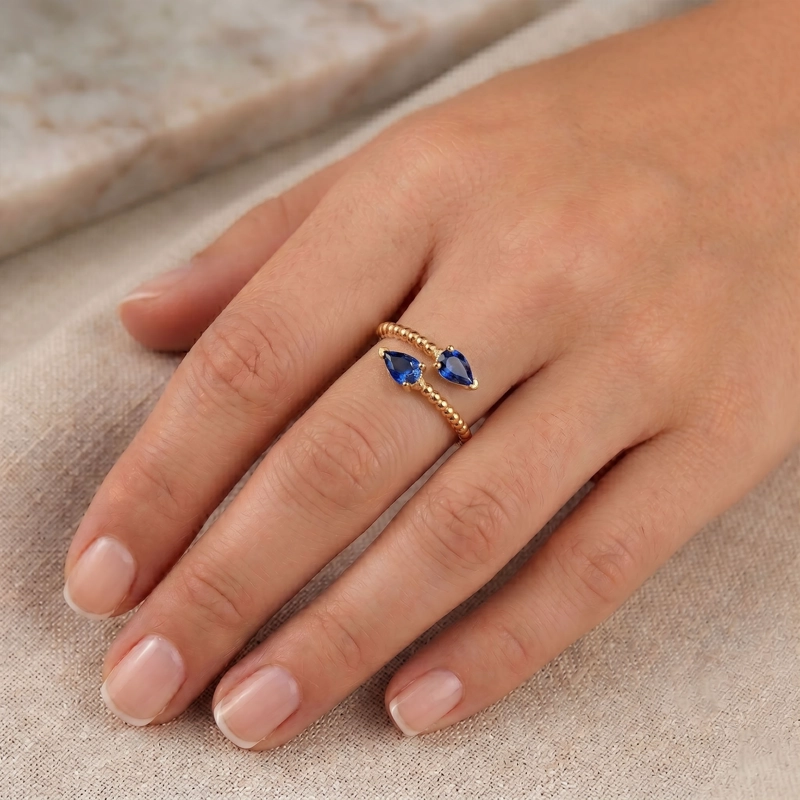 ANILLO AJUSTABLE ZEYNA AZUL - BAÑO DE ORO 22 K - 2