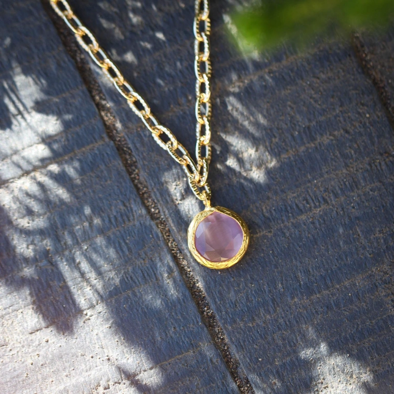 COLLAR CADENA BRUMA ROSA - BAÑO DE ORO 22K - 1