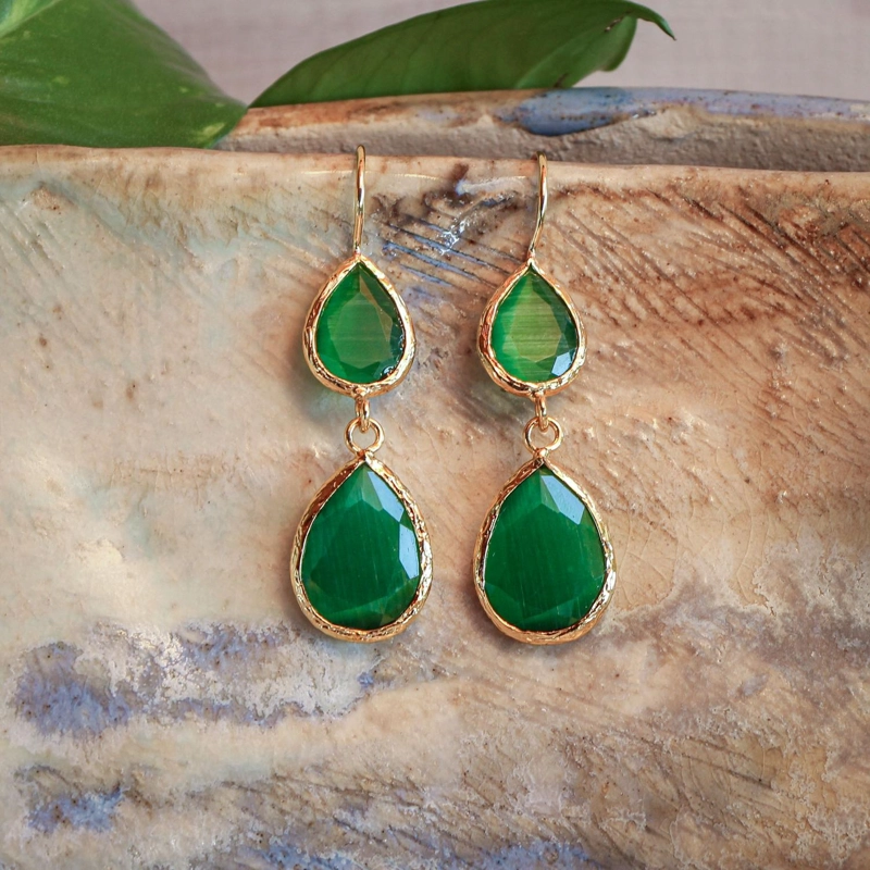 AROS DOBLE AURA VERDE ESMERALDA - BAÑO DE ORO 22K - 1