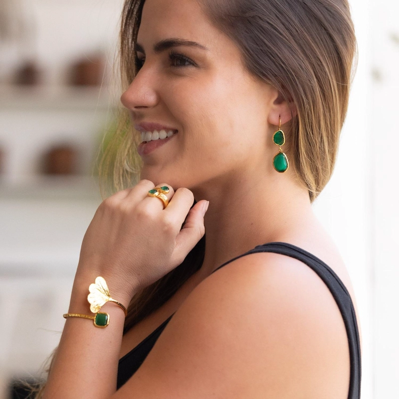 AROS DOBLE AURA VERDE ESMERALDA - BAÑO DE ORO 22K - 2