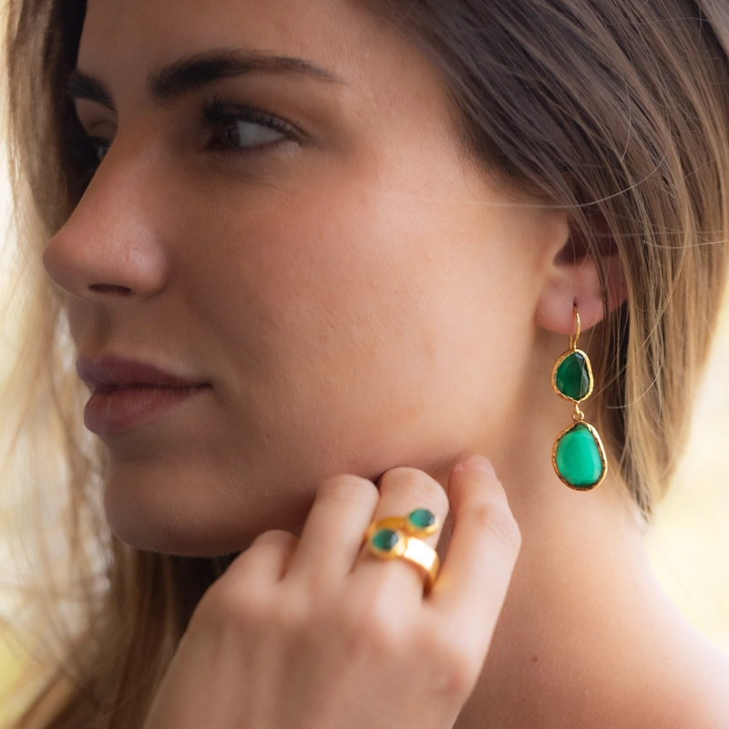 AROS DOBLE AURA VERDE ESMERALDA - BAÑO DE ORO 22K - 3
