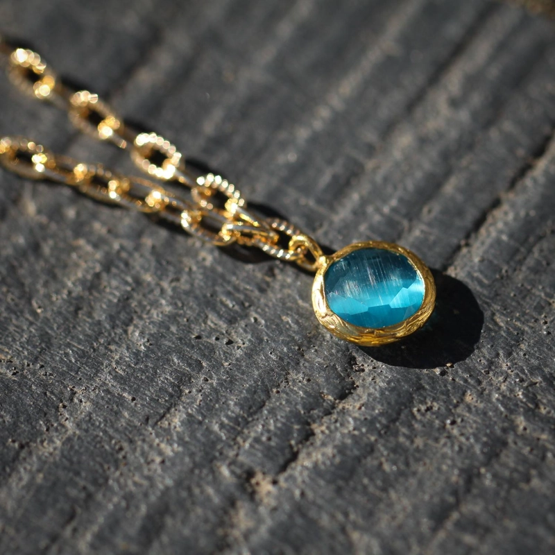 COLLAR CADENA BRUMA TURQUESA - BAÑO DE ORO 22K - 1