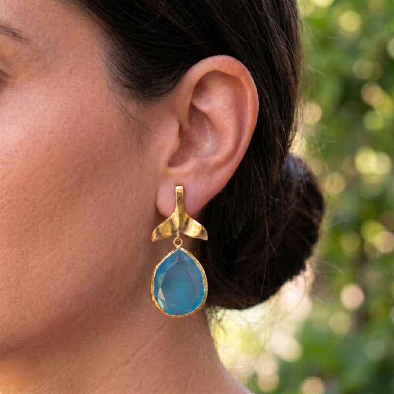 AROS COLA DE BALLENA TURQUESA - BAÑO DE ORO 22K - 1