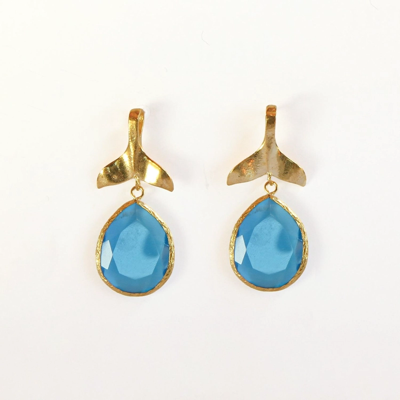 AROS COLA DE BALLENA TURQUESA - BAÑO DE ORO 22K - 2