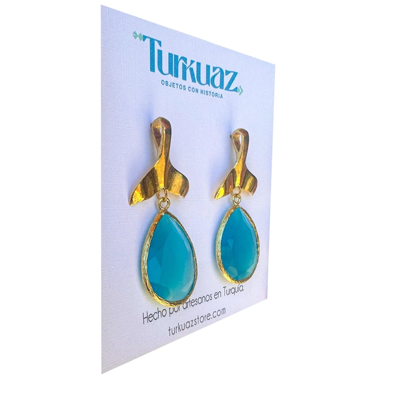 AROS COLA DE BALLENA TURQUESA - BAÑO DE ORO 22K - 3