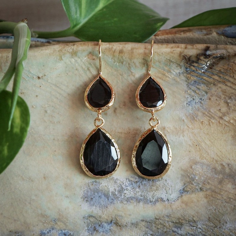 AROS DOBLE AURA NEGRO - BAÑO DE ORO 22K - 1
