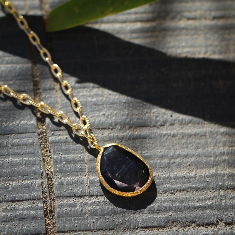 COLLAR CADENA AURA NEGRO - BAÑO DE ORO 22K - 1