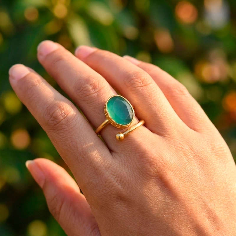 ANILLO AJUSTABLE BRISA TURQUESA - BAÑO DE ORO 22 K - 1