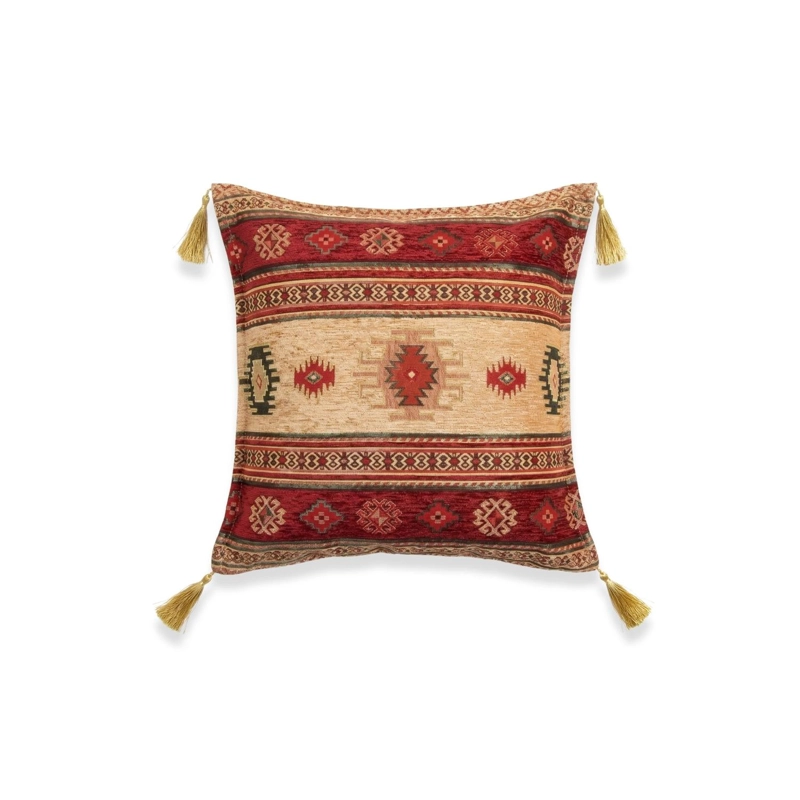 COJIN TURCO 44X44 KILIM ROJO Y CAFE  CLARO - 1
