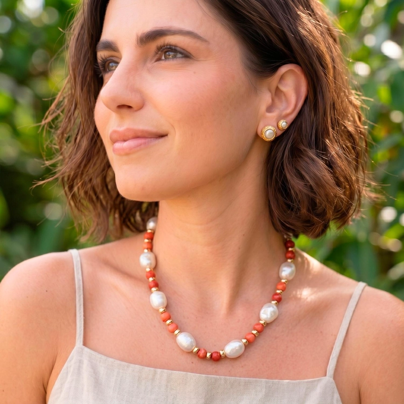 COLLAR MIRAY CORAL Y PERLAS - 1