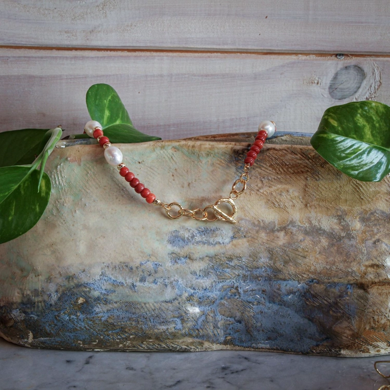 COLLAR MIRAY CORAL Y PERLAS - 3