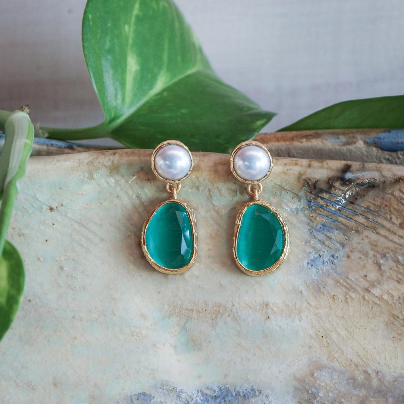 AROS BRISA VERDE ESMERALDA - BAÑO DE ORO 22K - 1
