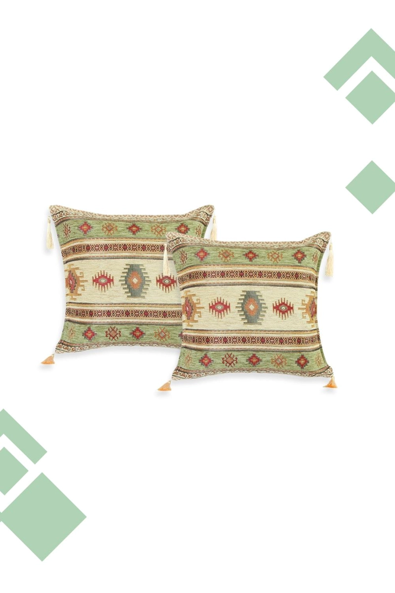 DUO DE COJINES TURCOS KILIM VERDE 44X44 CMS - 2