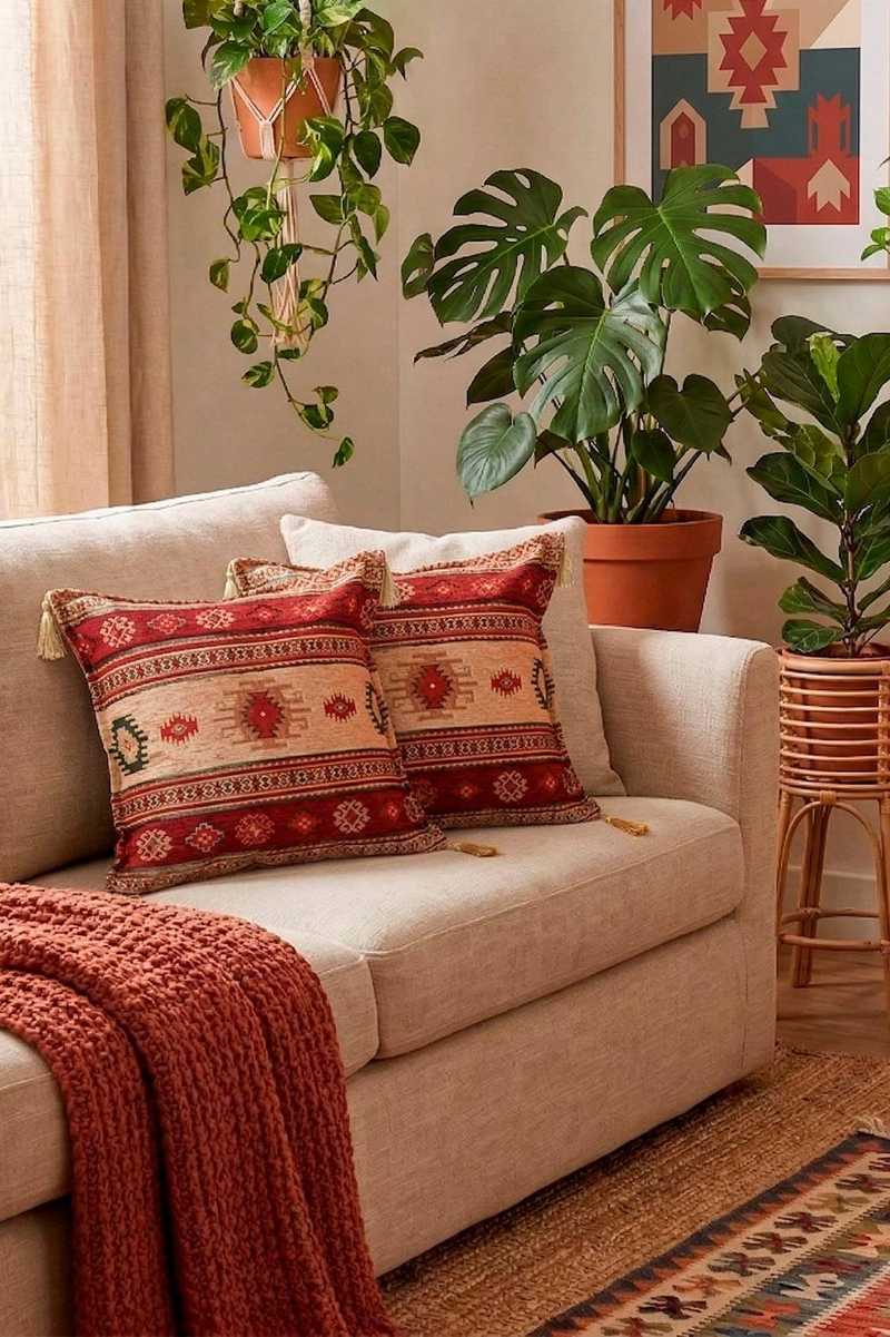 PREVENTA DUO DE COJINES TURCOS KILIM ROJO 44X44 CMS - 1