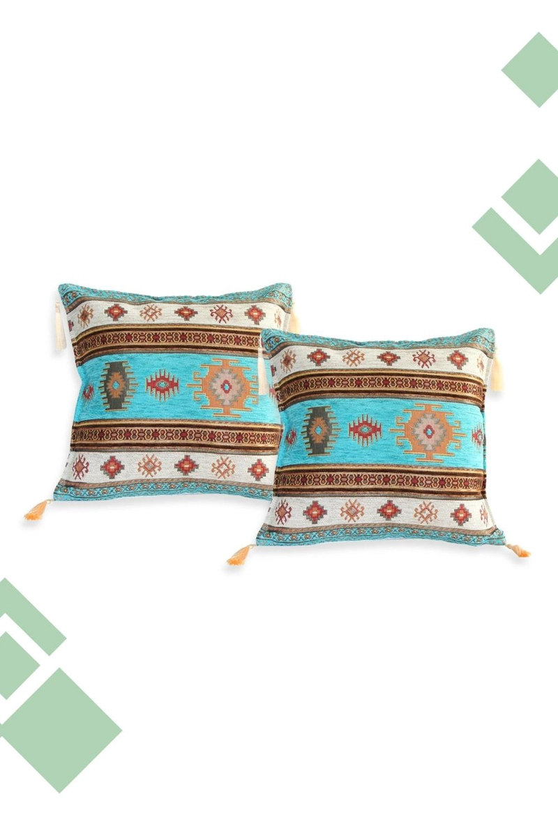 DUO DE COJINES KILIM TURQUESA 44X44 CMS - 2