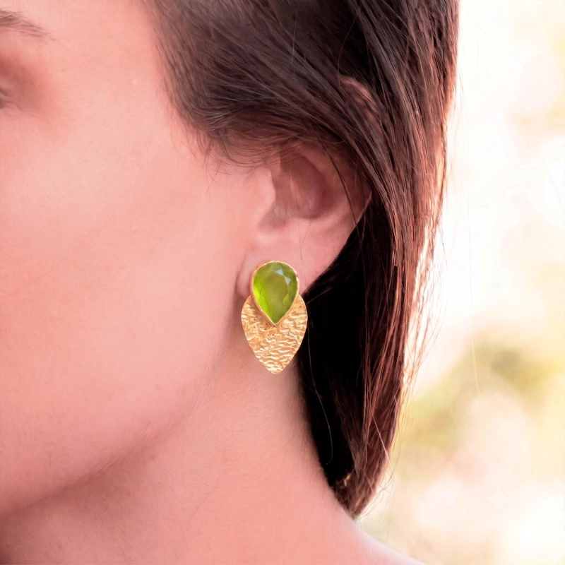 AROS LALE VERDE OLIVA - BAÑO DE ORO 22K - 1