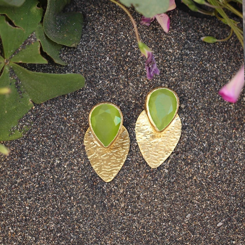 AROS LALE VERDE OLIVA - BAÑO DE ORO 22K - 2