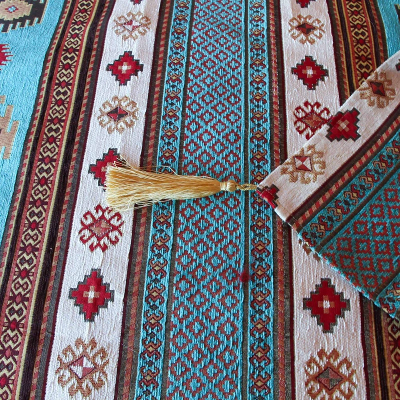 PIECERA KING/SUPER KING KILIM TURQUESA Y BLANCO - 3