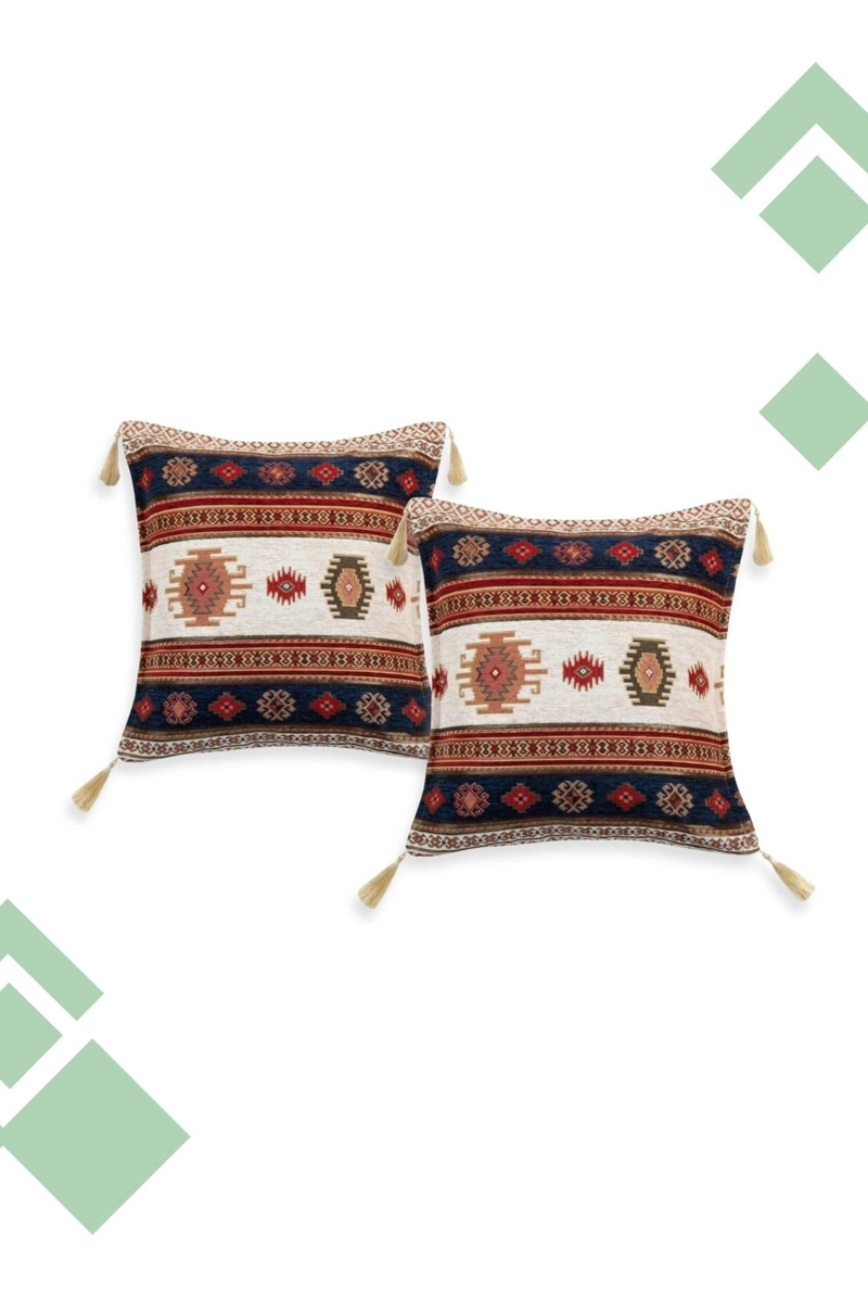 DUO DE COJINES KILIM AZUL 44X44 CMS - 2