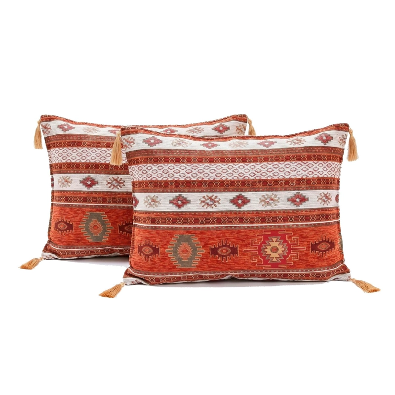 PACK DE 2 ALMOHADONES KILIM TERRACOTA Y BLANCO - 1