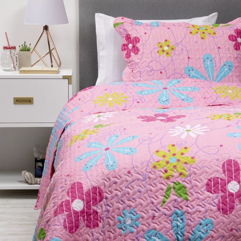 CUBRECAMA ESTAMPADO 1.5 PLAZAS ROSADO - 1