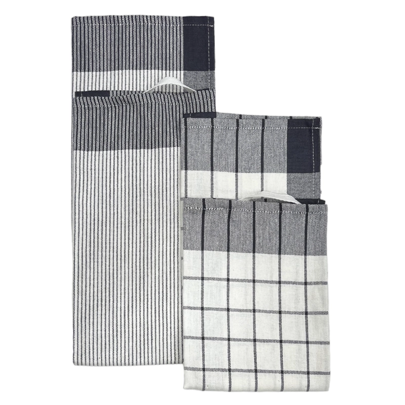 SET DE 3 PAÑOS DE COCINA TEJIDO 100%ALGODON NEGRO - 1