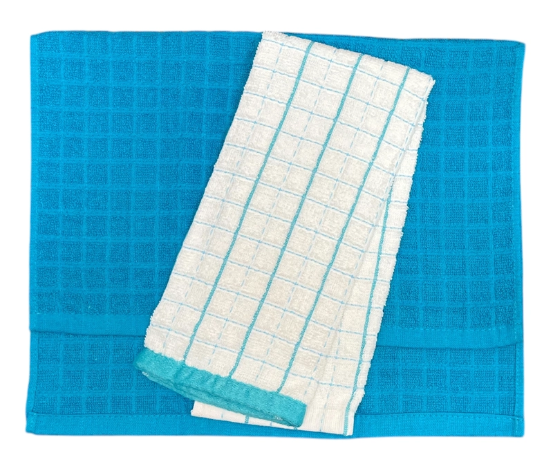 SET DE 2 PAÑOS DE COCINA TEJIDO CELESTE - 1