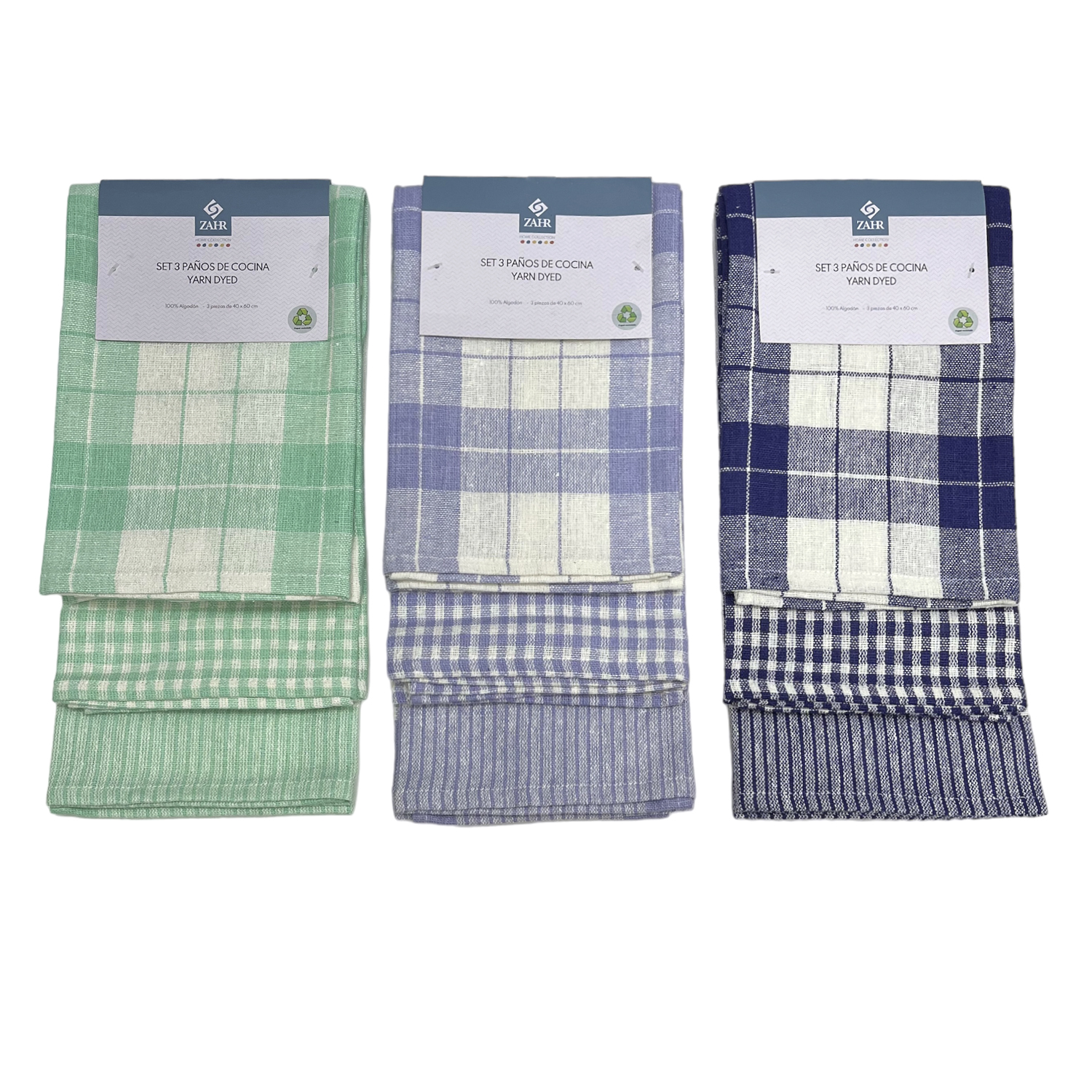 SET DE 3 PAÑOS DE COCINA 100%ALGODON CELESTE - 2