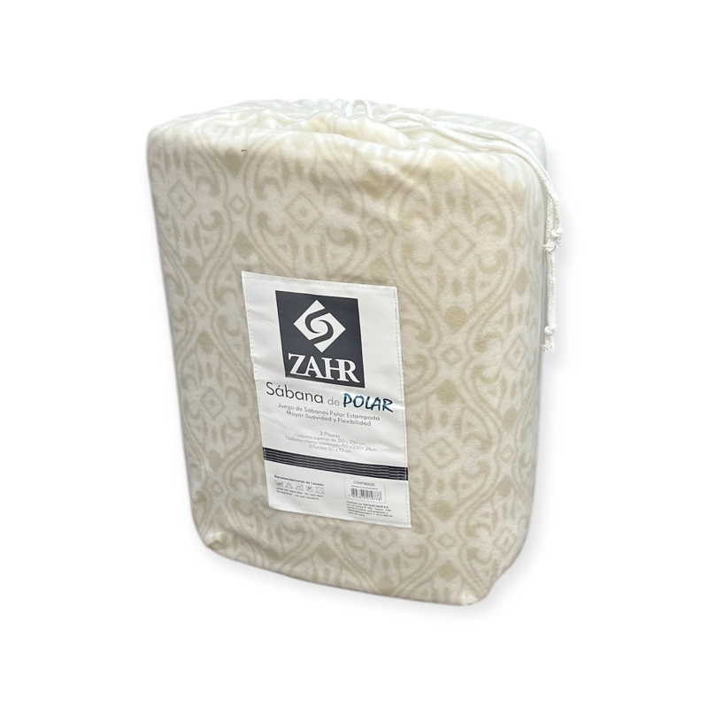 JUEGO SABANAS DE POLAR ESTAMPADAS BEIGE 1 PLAZA - 1