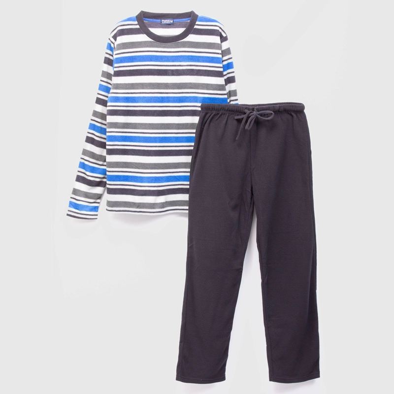 PIJAMA POLAR ESTAMPADO LARGO HOMBRE CELESTE - 1