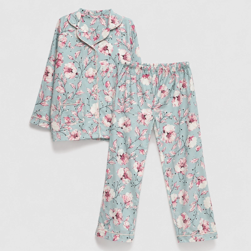 PIJAMA FRANELA FLORAL  S CELESTE - 1