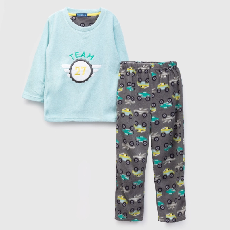 PIJAMA POLAR ESTAMPADO LARGO NIÑO CELESTE - 1