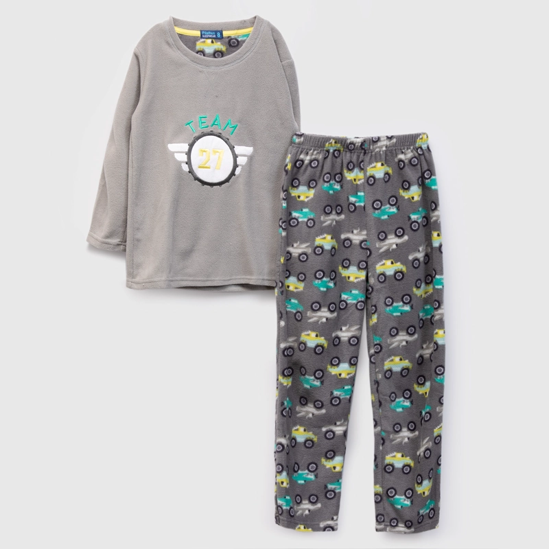 PIJAMA POLAR ESTAMPADO LARGO NIÑO GRIS - 1