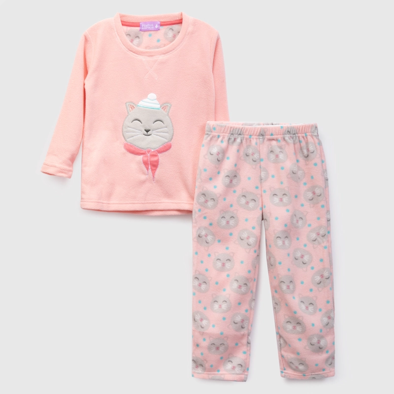 PIJAMA POLAR ESTAMPADO LARGO NIÑA ROSADO - 1