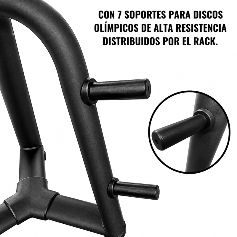 RACK PARA DISCOS OLÍMPICOS 2029 SACRIFICE SPORTS CON 7 BARRAS DE APOYO - 4