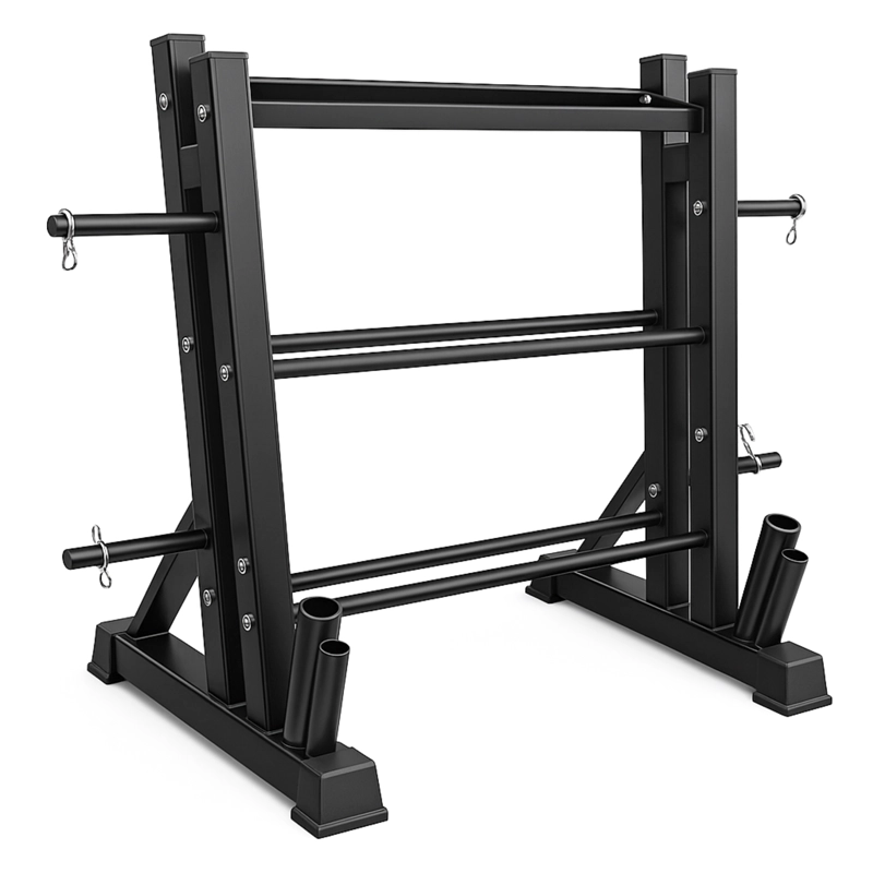 RACK PARA MANCUERNAS 3 NIVELES CON APOYO PARA BARRAS - 1