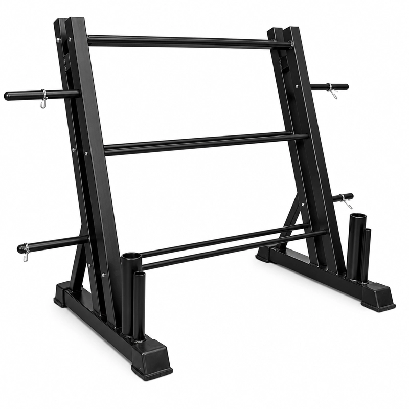 RACK PARA MANCUERNAS 3 NIVELES CON APOYO PARA BARRAS - 2