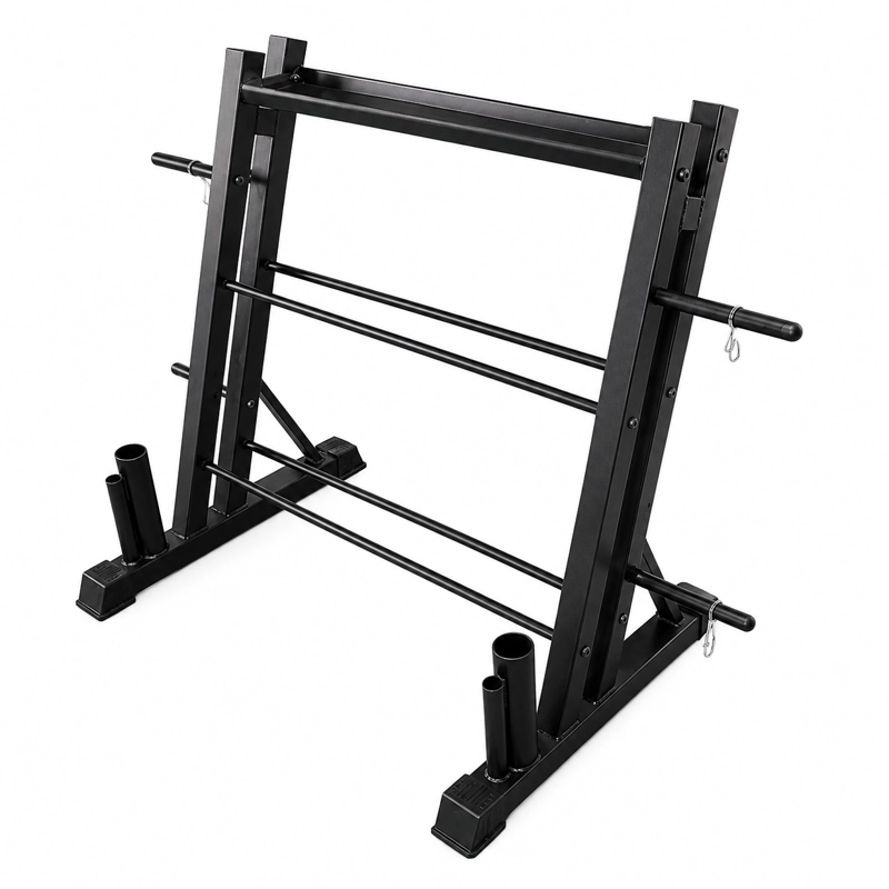 RACK PARA MANCUERNAS 3 NIVELES CON APOYO PARA BARRAS - 3