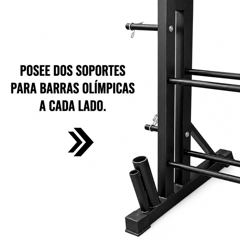 RACK PARA MANCUERNAS 3 NIVELES CON APOYO PARA BARRAS - 4