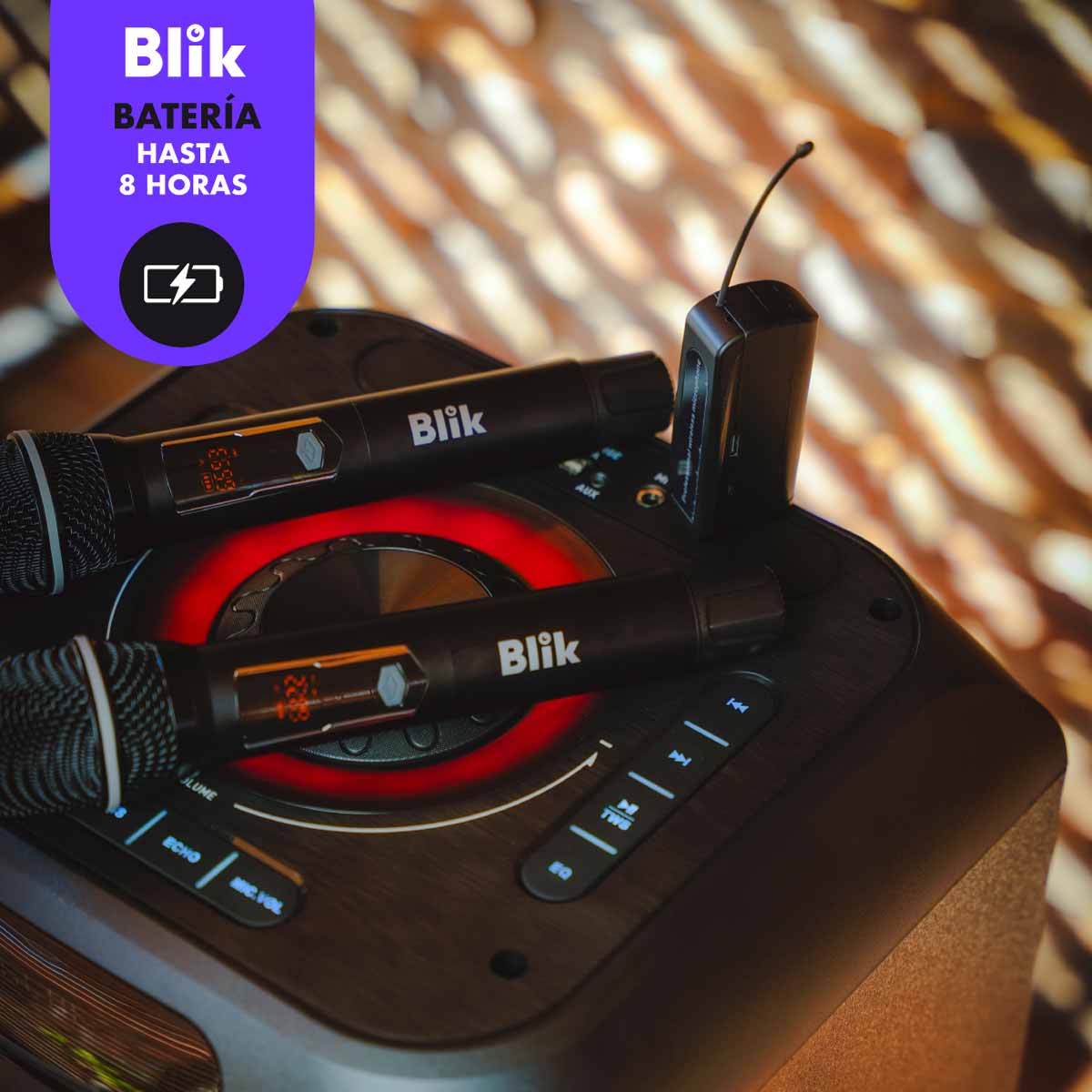 PAR DE MICROFONOS INALAMBRICOS CON RECEPTOR KARAOKE BLIK - 3