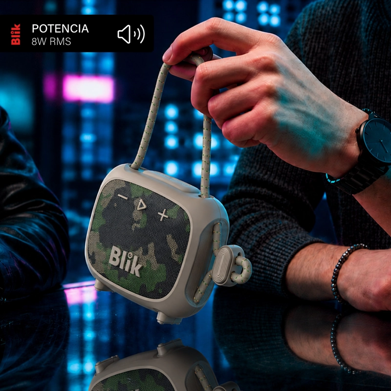 PARLANTE BLUETOOTH BLIK RIDER 8W IPX7 5H CLIP COLOR MILITAR - 3