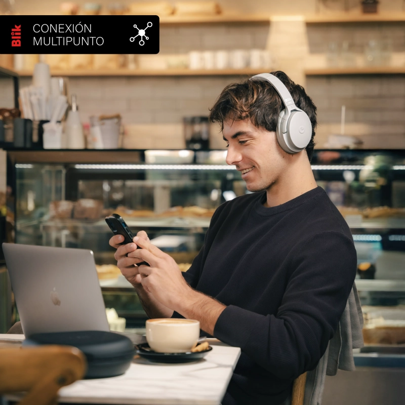 AUDIFONOS BLUETOOTH BLIK NEO CANCELACION DE RUIDO 60H GRIS - 6