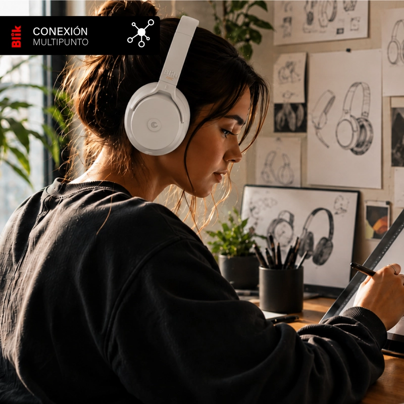 AUDIFONOS BLUETOOTH BLIK NEO CANCELACION DE RUIDO 60H CREMA - 3