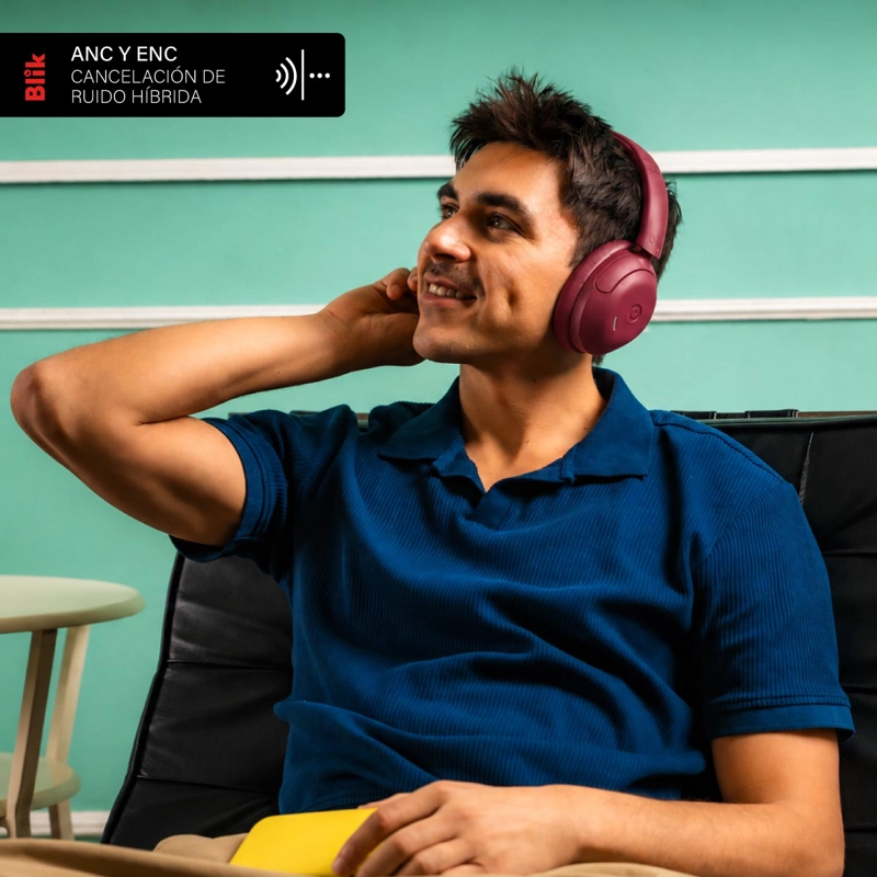 AUDIFONOS BLUETOOTH BLIK SOUL950 ANC 70H MULTIPUNTO DARKCHERRY - 3